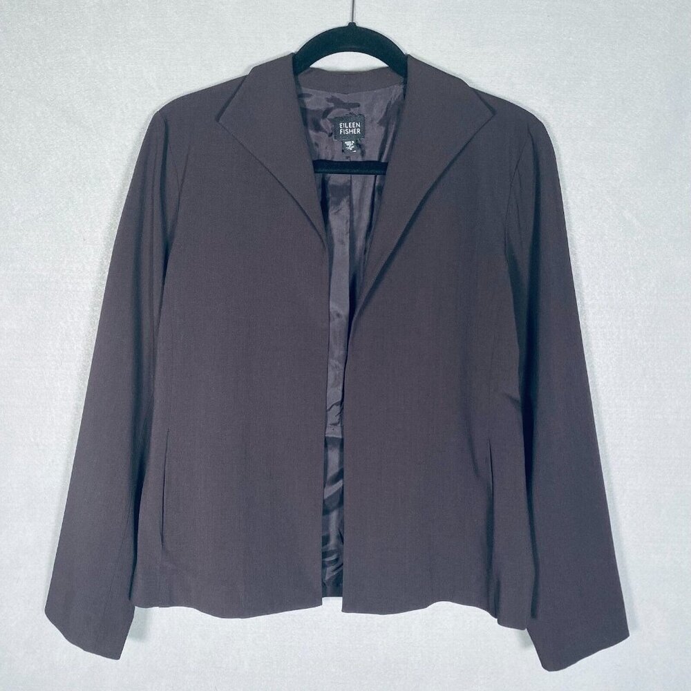 Eileen Fisher Jscket Womens S Taupe Wool Blend Jacket Open Minimalist